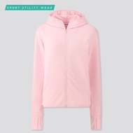uniqlo women airism jaket uv protection mesh hoodie - 431535 - pink m