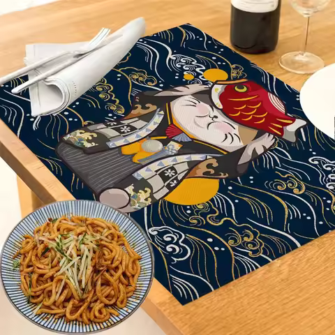 Unique Original Design Cute Plutus cat Placemat Japan Style Eat Udon noodles Table Mat Desktop Pad C