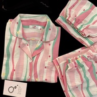 Pure Cotton Vải Bông Thỏ Muslin Đồ Ngủ Nữ Mùa Hè 2024 Bộ Ba Món Mới Hoạt Hình Quần Áo Mặc Nhà Ngắn T