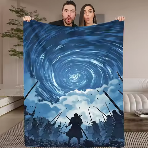 1pc Vortex Battlefield Digital Printed Design Blanket - All-Season Soft Flannel Throw with Futuristi