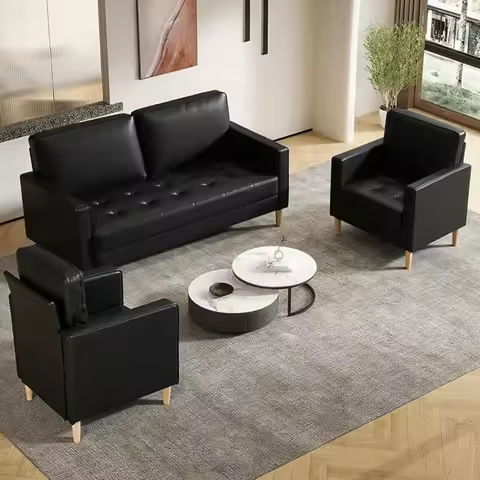 Sectional Sofa Set with Leatherette 3-Piece Couch for Living Room (1-Seater + 1-Seater + 2-Seater, B