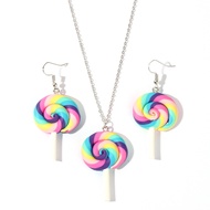 W777 Limeng Jewelry Japanese Korean Cute Lollipop Jewelry Set Unique Color Candy Earrings Necklace F