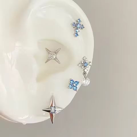 1PCS Blue Zircon Cross 316L Stainless Steel Annular Ear Bone Nail New Fashion Earrings for Women Y2K