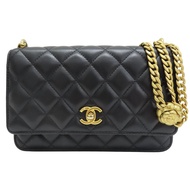 黑色 羊皮 WOC 山茶花調節扣 鍊帶 肩背包【CHANEL 香奈兒】 AP3297