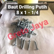( 8x1-1/4) Baut Drilling Putih Self Drill Roofing Baja Ringan Galvalum