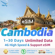 Wefly Cambodia eSIM 1-30 Days Unlimited 4G Data Daily500MB/2GB High Speed Prepaid SIM Card Tourist Travel eSIM