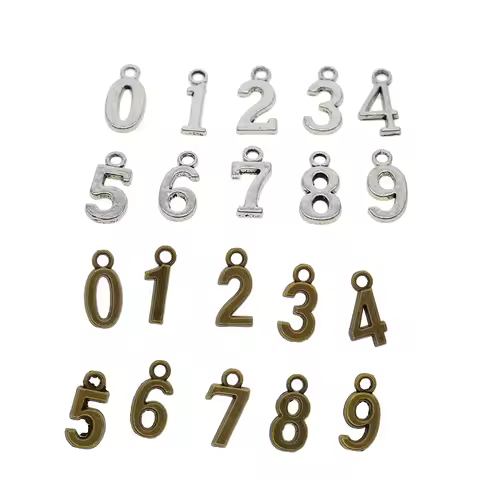 100 Small Metal Alloy Bronze Antique Silver Mixed Digit Number 0 1 2 3 4 5 6 7 8 9 Charms