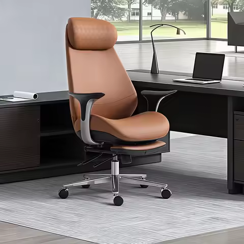 Business Office Chair Genuine Leather Executive Chair Large Desk Swivel Chair Lunch Break Relaxing A