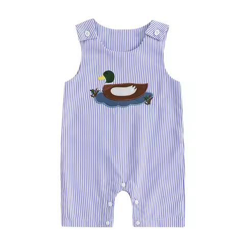 0-18M Newborn Baby Boy Mallard Duck Romper Sleeveless Striped Jumpsuit Duck Overalls Summer Hunting 