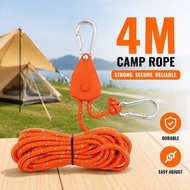 Camping Guyline Rope 4mm 4m Reflective Nylon Pulley Adjuster Untuk Khemah Kanopi Tarp