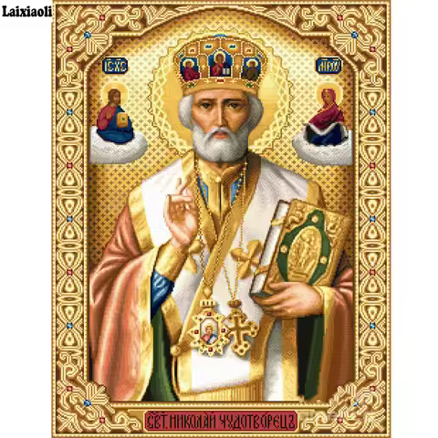 5D Crystal Crafts Diamond Painting Mosaic Icons St. Nicholas Of Myra 3D Square diy Diamond Embroider