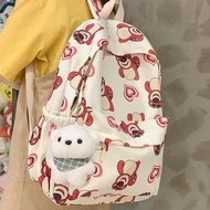 【Ready stock】新款 草莓熊 双肩 学生 休闲 小众 背 大容量 书 小熊 爱心女校园 New Style Strawberry Bear Backpack Student Casual N