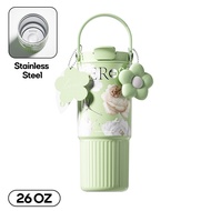 Sidagar Floral Stainless Steel Thermos Bottle With Handle & Straw (316L/750ml)-Premium 3D Embossed &