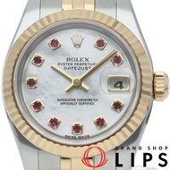 二手勞力士 Datejust 26 女士腕錶，10 顆紅寶石，白色錶殼。 179173NGR (D淨化草本) 18K 黃金/不鏽鋼女士腕錶，白色錶殼，拋光，2005 年。成色極佳。