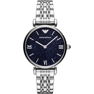 พร้อมสต็อก ！Original Women Ladies Emporio Armani Blue Dial Silver Steel Watch AR11091 AR11092 32mm