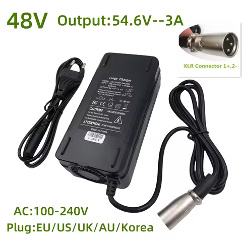 54.6V3A Charger 54.6V 3A Lithium Battery Charger for 48V Li-ion Lithium Battery Pack XLR Plug 54.6V3