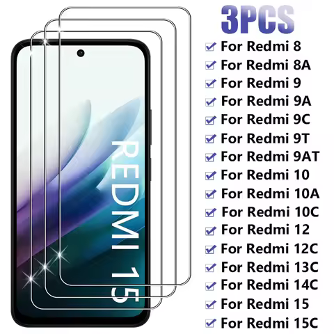3PCS Full Tempered Glass For Xiaomi Redmi 15 15C 14C 13C 5G Screen Protector For Redmi 8 8A 9 10 9A 
