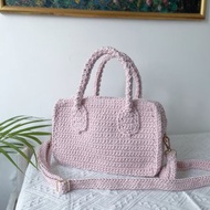 手工鉤織 Mia 手袋手提袋單肩手袋粉紅色針織鈎織編織手袋