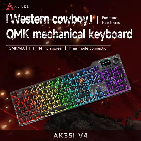 AJAZZ AK35I V4 3-Mode RGB Keyboard, 1.14" Smart Screen, Side-Printed PBT Keycaps, QMK/VIA, Hot Swapp