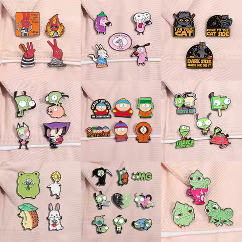 2-9pcs/Set Cartoon Comedy Anime Characters Enamel Pins Sci-Fi Movies Cats Alien Invader Zim Brooches