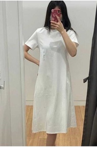 Fitting Uniqlo Room Summer Women's Mercerized Cotton A-E Dress Short-Sleeved With Pockets Casual