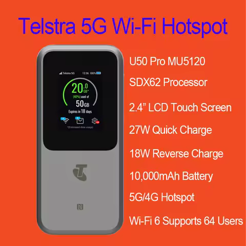 ZTE Telstra 5G Portable WiFi U50 Pro MU5120 10000mah 27W Fast Charge WiFi 6 AX3600 Sim Router 5G 4G 