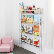SOFSChildren's bookcase Wall-Mounted Bookshelf Wall Mountable Wrought Iron Book Magazine Reading Display Stand Baby Picture Book Bookshelf Cabinet Storage Rack Simple Small Book Shelf