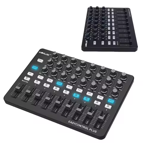 Worlde Easycontrol Plus MIDI Controller– 24 Pots, 9 Sliders,18 Buttons, 16 Memory Banks, Ableton Liv