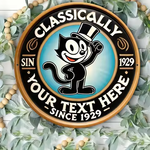 Vintage "Felix the Cat" Aluminum Metal Sign -Retro Decorative Art with Top Hat & Tutu Skirt Design -