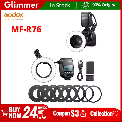 Godox MF-R76 RING76 5000K LED Light Speedlite Macro Ring Flash Light for Sony Canon Nikon Camera 5D 