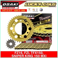 ❃ ✤ FZ16, FZi, Sniper 150 MXi, Sniper 155 Osaki Lucky Gold Chain & Sprocket Set [Made Thailand]