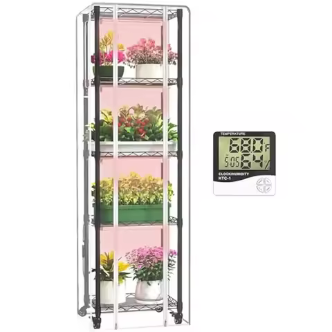 Indoor Greenhouse Grow Lights 5 Tier Adjustable Height 15.7" x 11.8" x 62.3" Mini Portable PVC Lid T