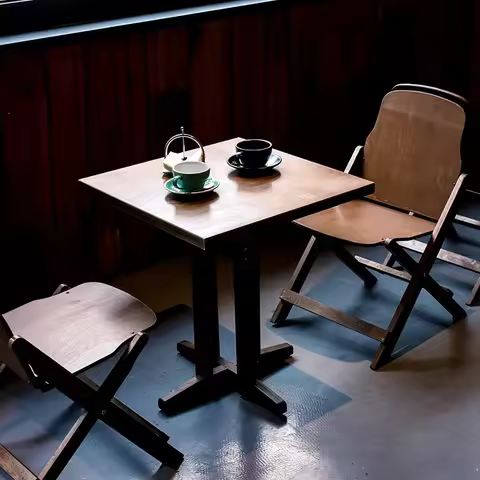 Folding Round Dining Table Vintage Rustic Distressed Solid Wood Portable Cafe Bistro Home Living Roo