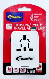 PowerPac Multi Travel Adapter With 3x USB + 1xType-c Charger (PP7980)