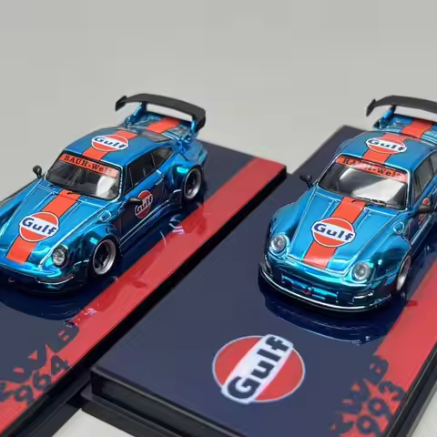 Flame 1:64 Porsche RWB 993 964 Gulf Plated Blue, Simulation Alloy Car Model