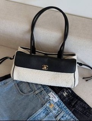 Chanel 26s 法棍包 tweed black 帆布 拼色 黑白 白布 east west Small shopping bag 毛呢 26a maxi 32cm 38.5cm cerf tot