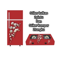 2-DOOR FRIDGE & 2-BURNER STOVE STICKERS WITH FLOWER TWIG MOTIF