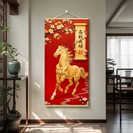 【zhenghong001.my】 新年吉祥好运卷轴挂画马到成功玄关装饰画紫气东来寓意好客厅壁画New Year Auspicious and Good Luck Scroll Hanging Pai