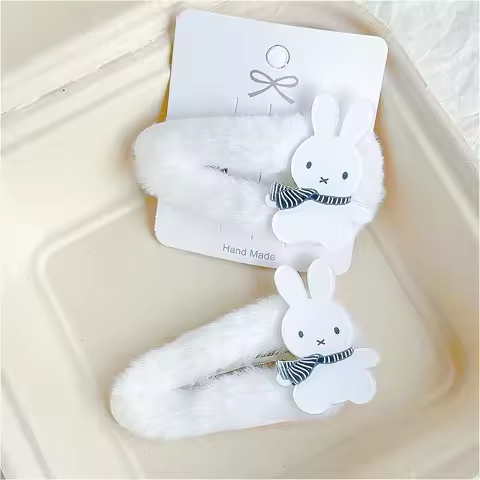 Kawaii Miffy Fuzzy Drop-Shaped Hair Clips for Bangs & Fine Hair Winter Cozy Accessories Cute Cartoon