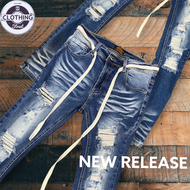 Amiri style กางเกงยีนส์ผู้ชาย Patch work ทรงสลิมฟิตสุดฮิต 🔫STREET CLOTHING®️