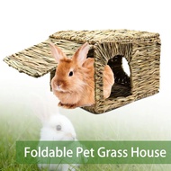 Pet Foldable Woven Rabbit Cage Hamster Guinea Pig Thatched House Chew Toy Mat House Bed Nest Small A