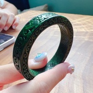 老花青翡翠寶寶雕花手鐲 | 內徑43.7mm | 天然緬甸A貨翡翠 | 送禮