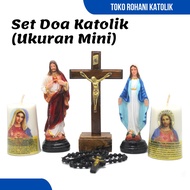 LILIN CATHOLIC PRAYER SET (MINI SIZE) / CATHOLIC SITTING CROSS / JESUS MARY STATUE / CATHOLIC PRAYER