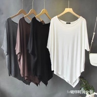 Plus Size  大码女装 2024短袖T恤女宽松大码300斤休闲不规则蝙蝠袖上衣百搭潮