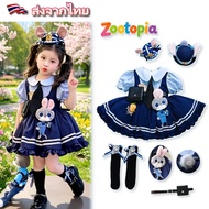 Judy Hopps Girls Zootopia Halloween Cosplay Costume Cartoon Letter Princess Dress Blue