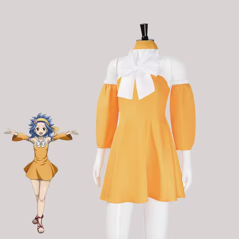 Levy McGarden Cosplay Costume, Anime Fairy Tail Levy Outfit, Yellow Dress With Bow, Female Anime Dre