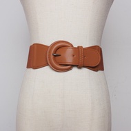 Women Braided Elastic Belt Wide Decoration Retro Allmatch Bohe Straw Buckle Belt Femme Elastic Waist Ceinture Taille