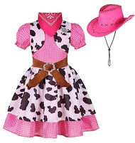 Ekoropshop Cowgirl Costume for girls West Cowgirl Halloween Outfit Dress with Pink Cowboy Hat