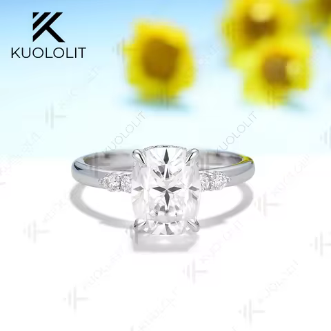 Kuololit 3CT Enlonged Moissanite Ring for Women Men Solid PT950 14K 10K Gold Ring for Anniversary En