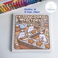 Kitty Cookie Factory Coloring Pages. Size 20x20cm, A5, 200gsm thick paper for children and adults. G